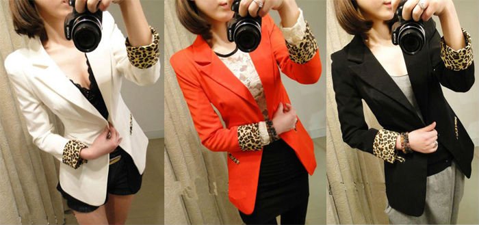 Fashion Women Slim OL Professional Suit Business Dress Jacket Blazer leopard Cuff Sleeve