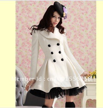 fashion women slim wool blend trench warm coat dress jacket double breasted