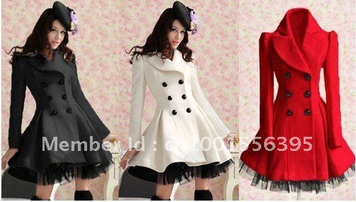 fashion women slim wool blend trench warm coat dress jacket double breasted