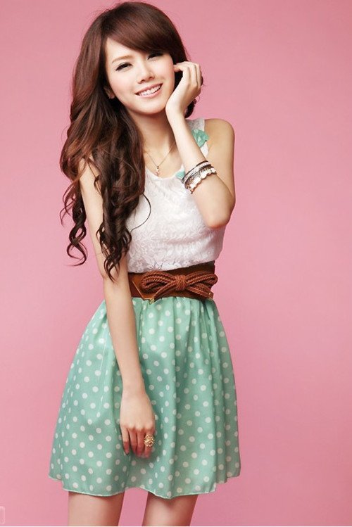 Fashion Women Summer Sleeveless Chiffon Dots Polka Tops Mini Dress Korean Casual[040535]