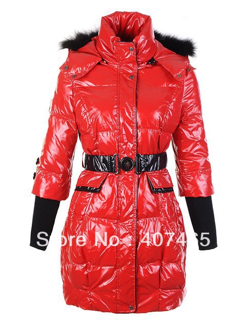 Fashion Women winter Long down feather jackets,Batik waterproof Rib sleeve hooded 100% Goose out door coat,Blac,Red,S,M,L,XL