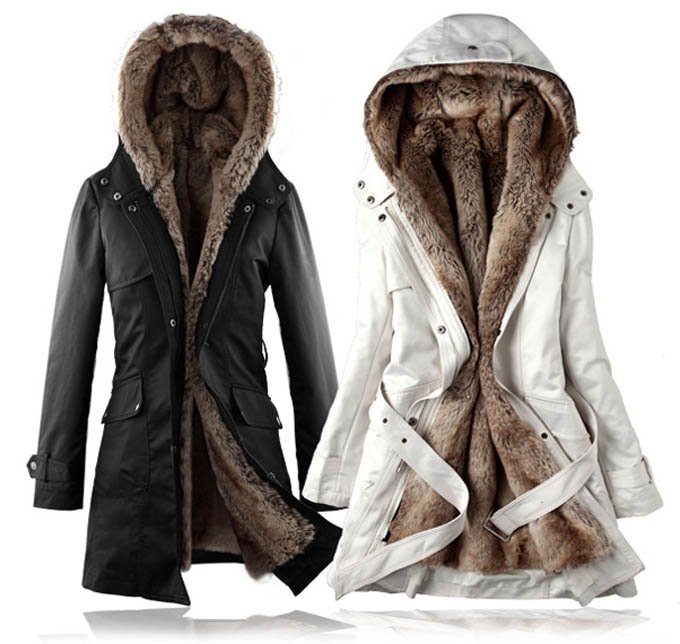 Fashion Women Winter Warm Detachable Faux Fur Lining Long Coat,Two-way Wearing Trench Coats Fur Hoody  Free Shipping HC210