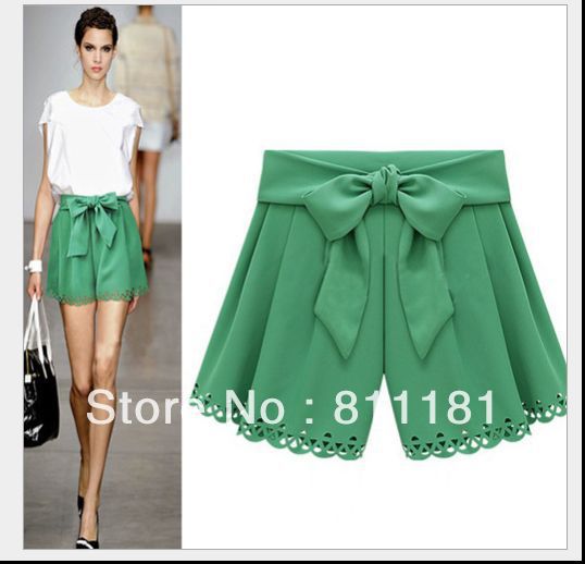 Fashion Womens bowknot Straight Flat Solid Shorts