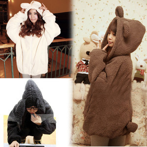 Fashion Womens Cartoon Bear&Rabbit Hoodie Hooded Outerwear Warm Top Coat Jacket A1955