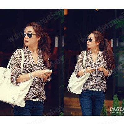 Fashion Womens Casual Leopard  Print Button Down Top Shirt Blouse