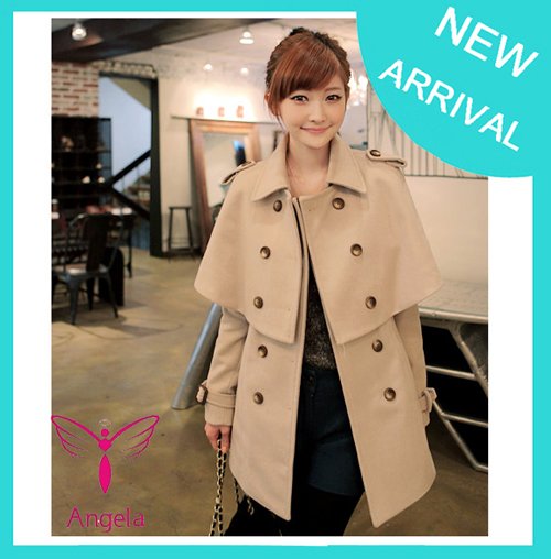 Fashion Womens Chic Double-breasted Cape Shawl Cape Belt Trench Coat  WO-032