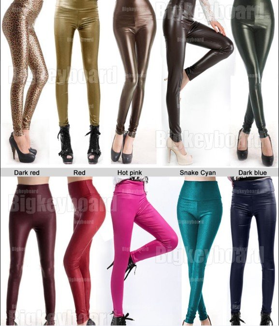 Fashion Womens Imitation Faux Leather High Waist Leggings Pants Tights Size SML