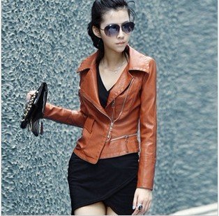 Fashion Womens Korea Sexy Leather  Ladies leather Jacket Coat Fur Clothing (Drop shipping) #8023