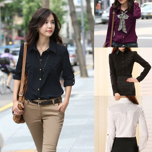 FASHION WOMENS ROLL UP SLEEVE LONG SLEEVE SHIRT TOP 3524