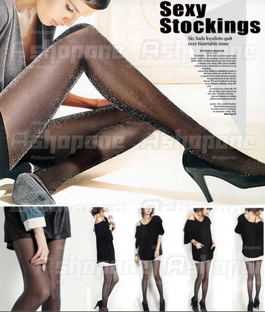 Fashion Womens Sexy Black Shining Glitter Pantyhose Stockings