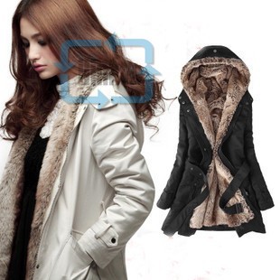 Fashion Womens Warm Hooded Fur Winter Jacket Trench Coat 3 Colors 4 Sizes