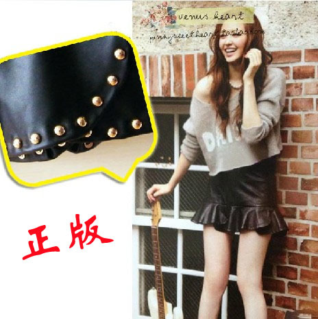 Fashion zara2012 sexy rivet petals ruffle slim hip leather skirt half-length short skirt