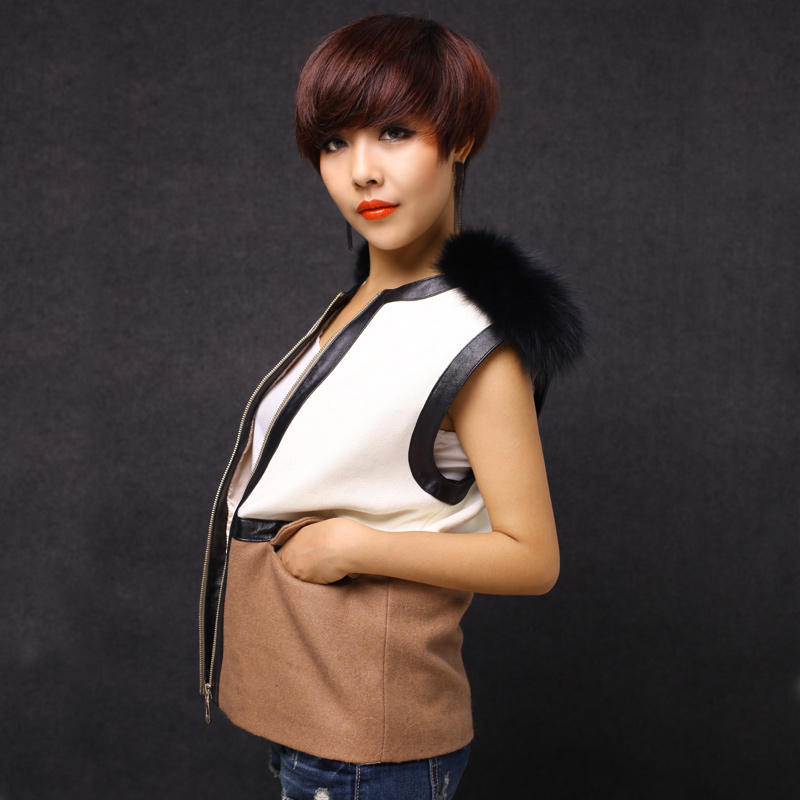 Fashionable casual fox fur collar patchwork sheep fur vest 2012 autumn and winter