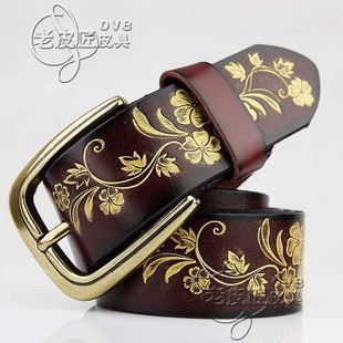 Fashionable casual women's strap gold embossed kindredship leather gold dot matrix women's belt free shipping