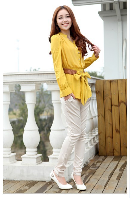 Fashionable, elegant temperament long-sleeved  shirt belt