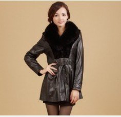 Fashionable Pure Color Fox Hair Collar Long Coat Black free shipping HN12090520-4