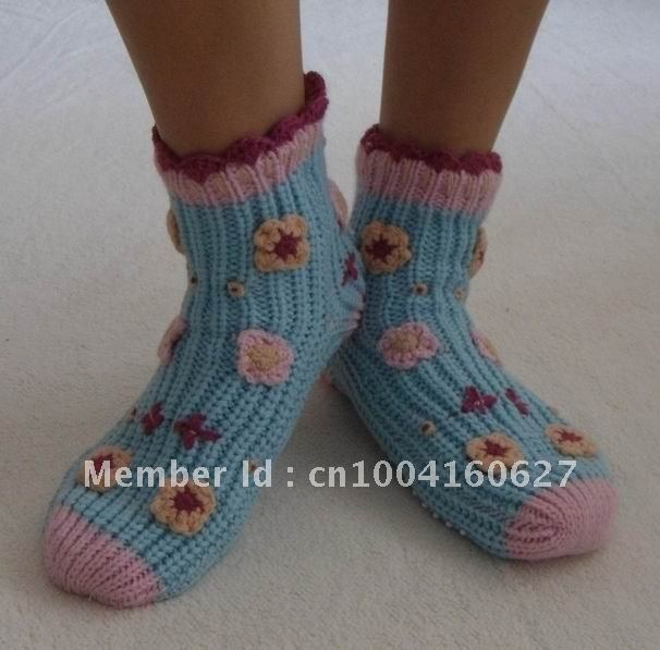 Fashionable Wholesale Anti-Slip Socks New Style 100% Handmaded Socks Bed Home Socks-Small Flower Application Jacquard