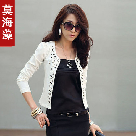 Fashionable woman coat jacket, female jacket  rivet design, two kinds of color (black and white) 4 size M, L, XL, XXL