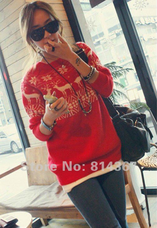 FASHON  XMAS CREW NECK SNOWFLAKE REINDEER PATTERN JUMPER SWEATER TOP WF-0033