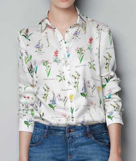 FASION WOMEN  FLOWER PRINT LONG SLEEVE CHIFFON BLOUSE