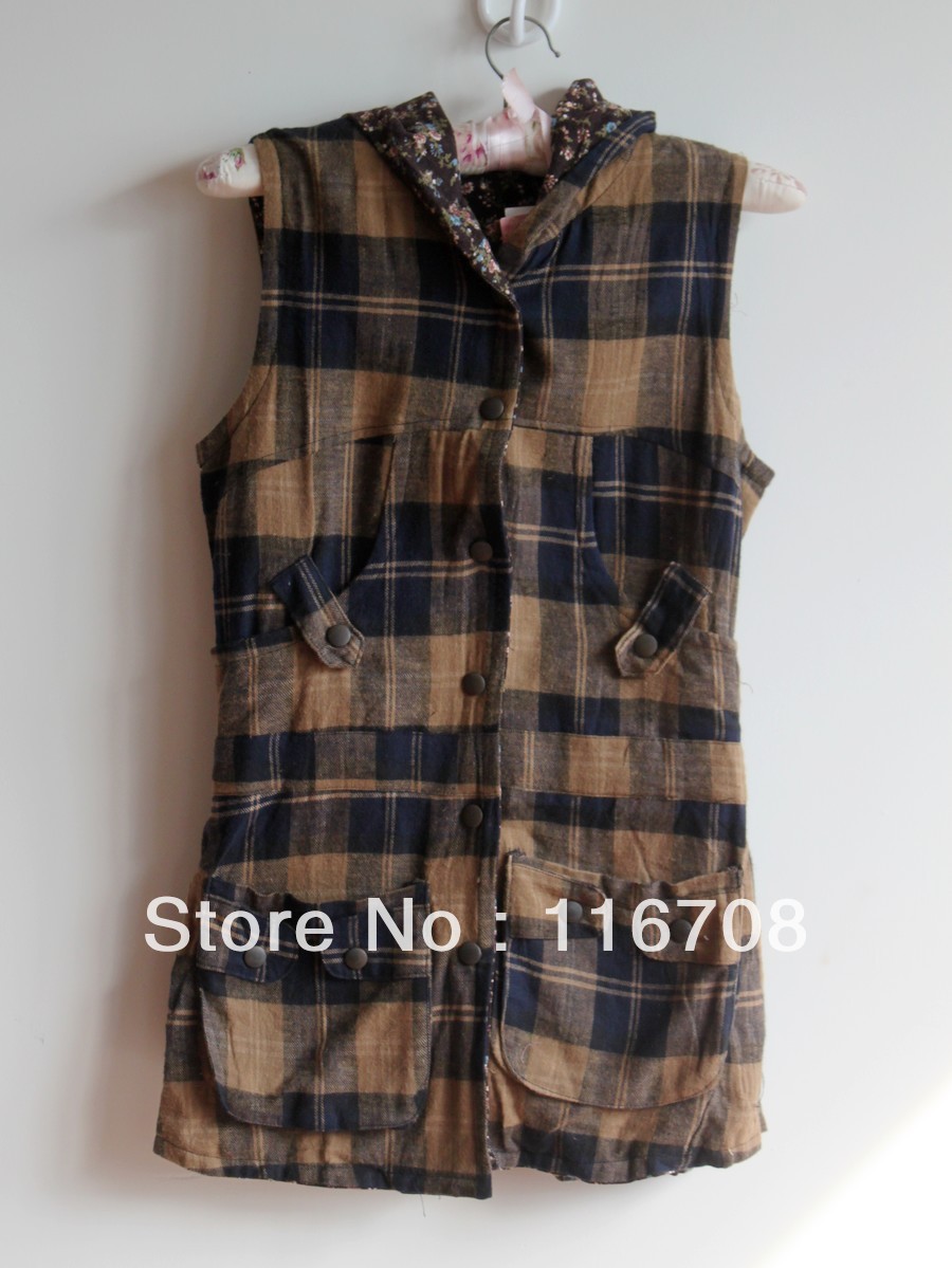 Fast China express 2013 fashion Reversible check vest with a hood vest autumn and winter women cabbage price vt-032