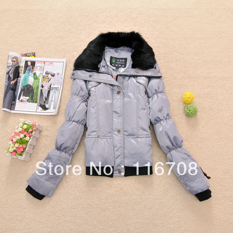 Fast China express 2013 female elegant slim waist fur collar large lapel elegant down coat 90 goatswool CO-068