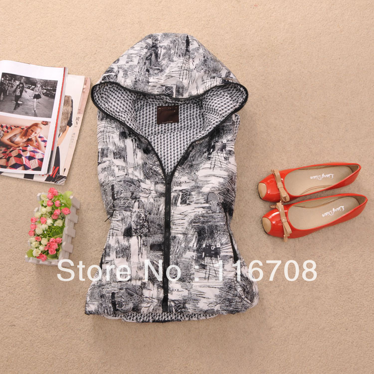 Fast China express 2013 female spring autumn and winter personalized doodle hooded all-match fashion cotton vest vt-030