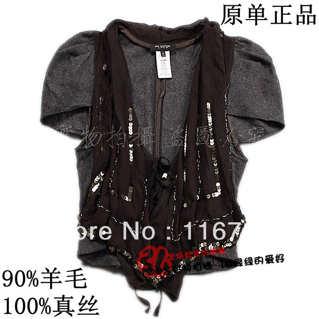 Fast China express 2013 new arrival Silk lotus leaf paillette handmade beading wool vest vt-034