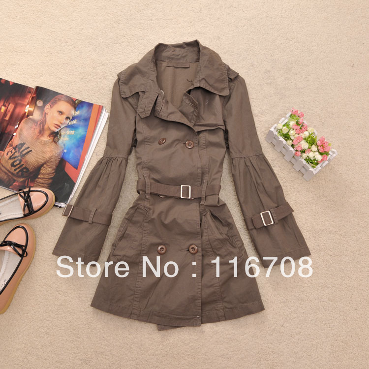 Fast China express 2013 women's spring autumn double breasted flare sleeve trench outerwear wjk-087