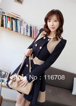 Fast China express fashion women's double breasted belt slim waist one-piece dress skirt trench outerwear overcoat WJK-100