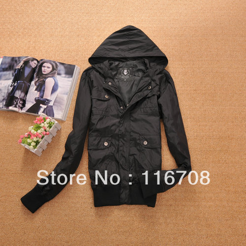 Fast China express New arrival female hooded long-sleeve trench outerwear plus size available black all-match wjk-068