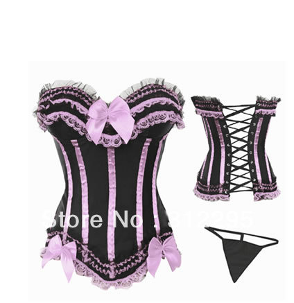 Fast Delivery Mixed Sizes S,M,L,XL 5pcs/lot Fashion Pink Striped Sexy Corsets With Thong