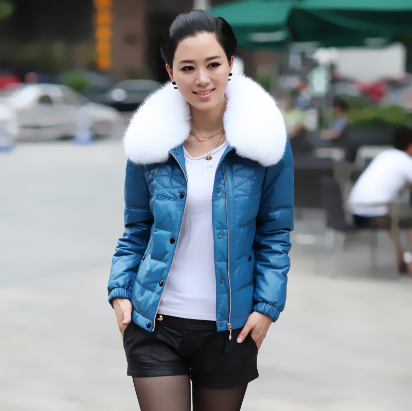 Fast free shipping DHL or EMS 2012 sheepskin female fur leather short design genuine leather down coat