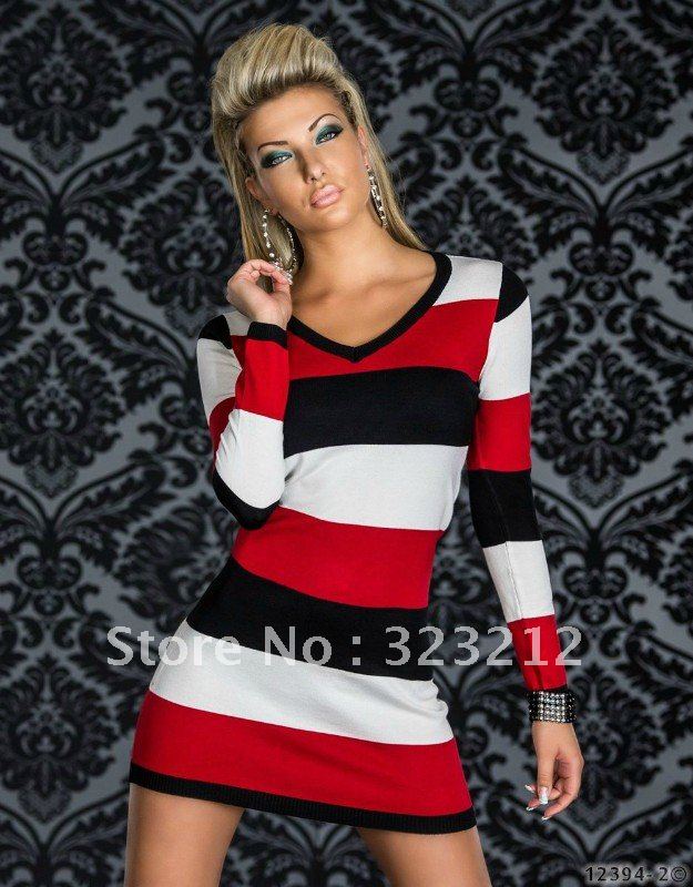 Fast Service hot fashion long sleeve stretch stripped sexy dress,Autumn club wear,one size N0950