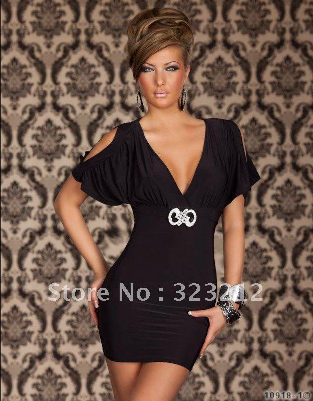 Fast shipping good quality V-Neck solid sexy dress,club wear,one szie