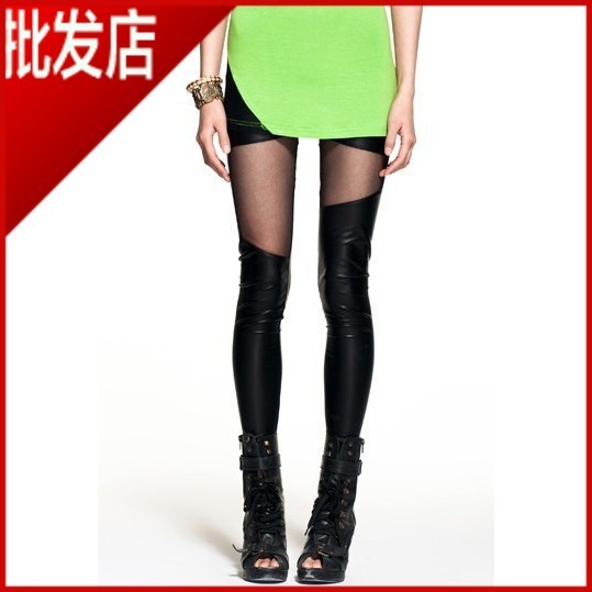 fast shipping Spring 2012 spring slim leather net patchwork legging female