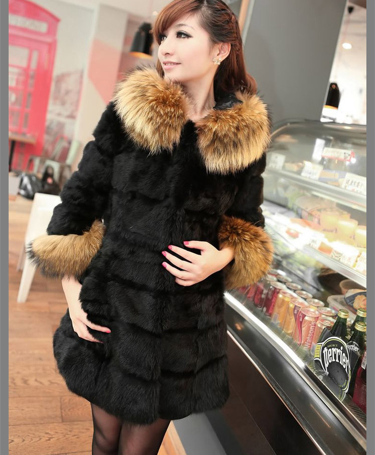 Faux female 2012 large raccoon fur rabbit fur slim medium-long outerwear fur coat winter warm long coat jacket clotheswholesale