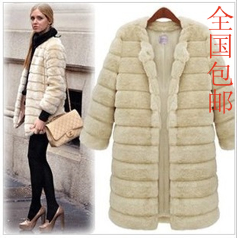 Faux fur coat medium-long long-sleeve elegant fur overcoat outerwear female thickening