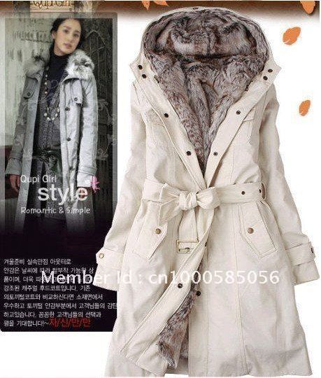 Faux fur lining women's fur coats winter warm long coat jacket clothes wholesale Free Shipping