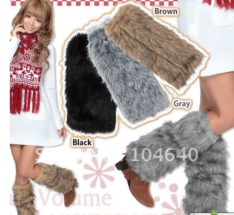 FAUX FUR MUFF boot cover leg warmer kneecap 40cm long style mix colors