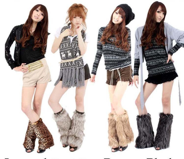 FAUX FUR MUFF boot cover  leg warmer kneecap 40cm long style mix colors