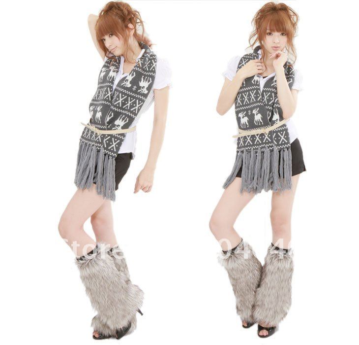 FAUX FUR MUFF boot cover leg warmer kneecap 40cm long style mix colors