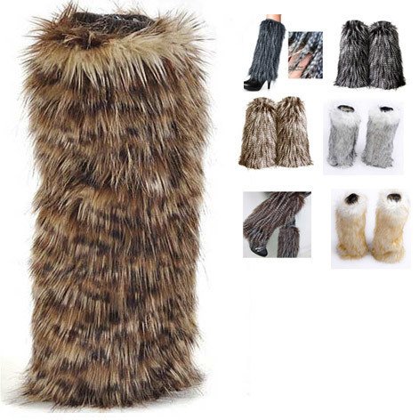 FAUX FUR MUFF boot cover  leg warmer kneecap 40cm long style mix colors