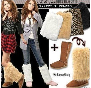 FAUX FUR MUFF boot cover  leg warmer kneecap 40cm long style mix colors