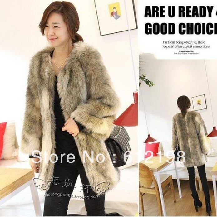 Faux fur over coat medium-long women's faux fox fur coat garment PC-005