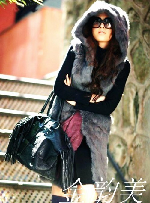 Faux fur vest long design with a hood vest outerwear fur vest