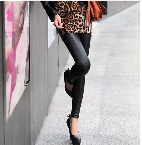 Faux leather elastic legging pants