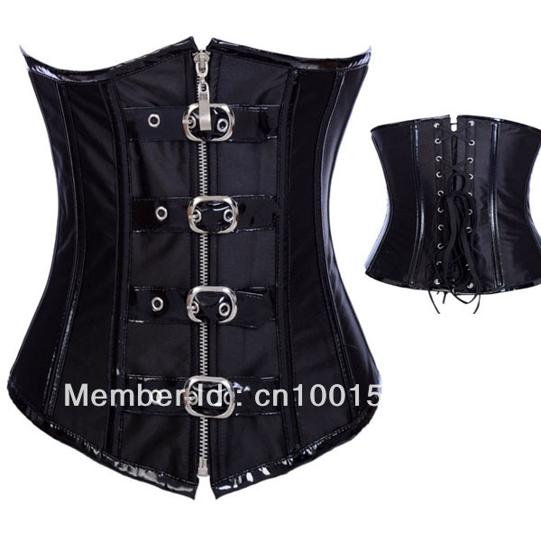 Faux Leather FULL STEEL BONE Buckle Corset Bustier Waist Training Underbust S-2XL wholesale free shipping