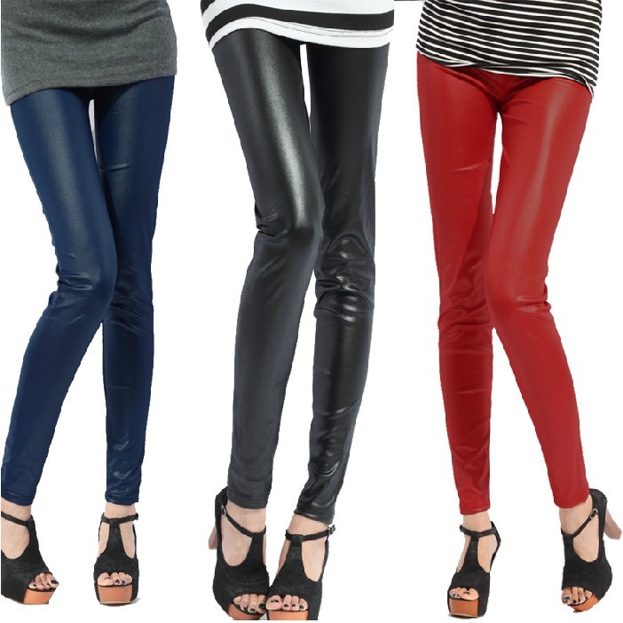 Faux leather legging faux leather dull ankle length trousers zipper faux leather pants fashion faux leather patchwork female