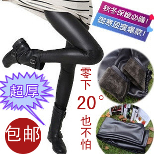 Faux leather pants female winter legging autumn and winter leather pants slim thickening warm pants boot cut jeans female